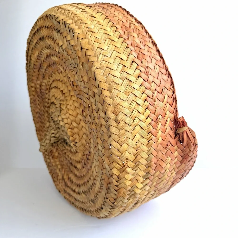 XL Woven Coil Straw Grass Basket Colorful‎ Floppy African Native VTG Handmade